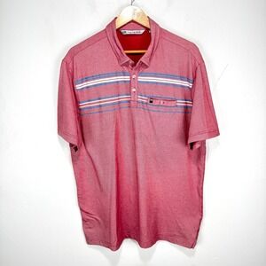 Travis Mathew Performance Polo Shirt Men XL Pink Blue White‎ Cotton Stretch USA